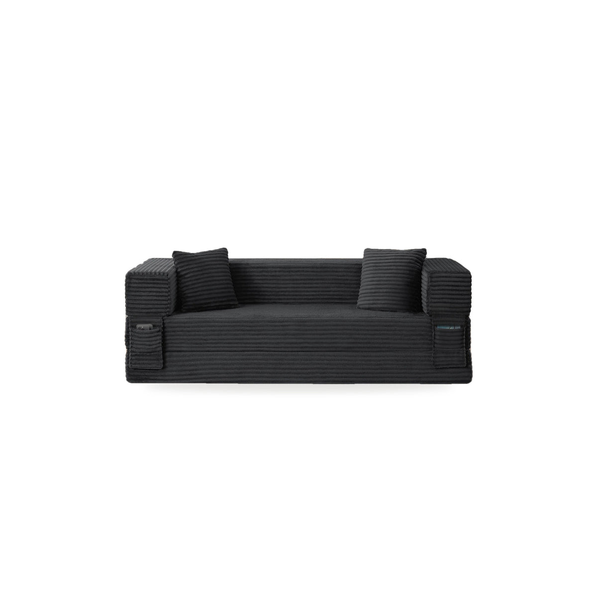 Pouf lit pliant en velours côtelé, coloris gris, face, fond blanc
