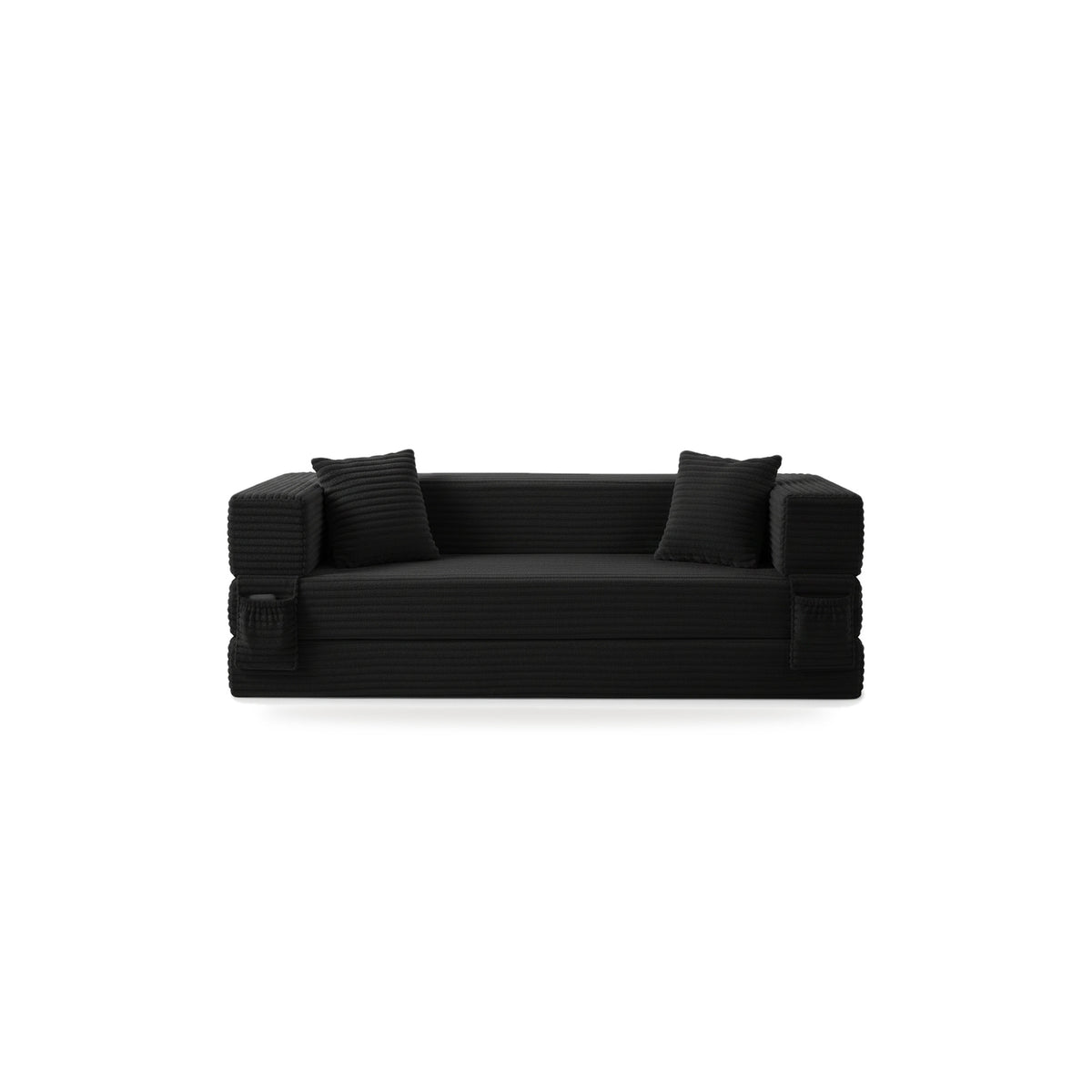 Pouf lit pliant en velours côtelé, coloris noir, face, fond blanc