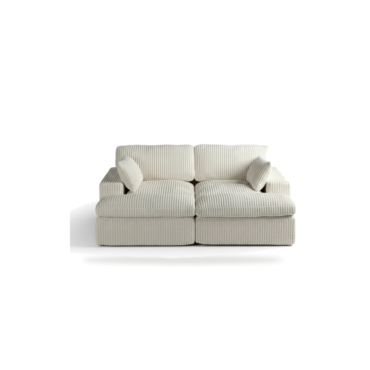 Canapé convertible 4 en 1 en velours côtelé, coloris crème, face, fond blanc