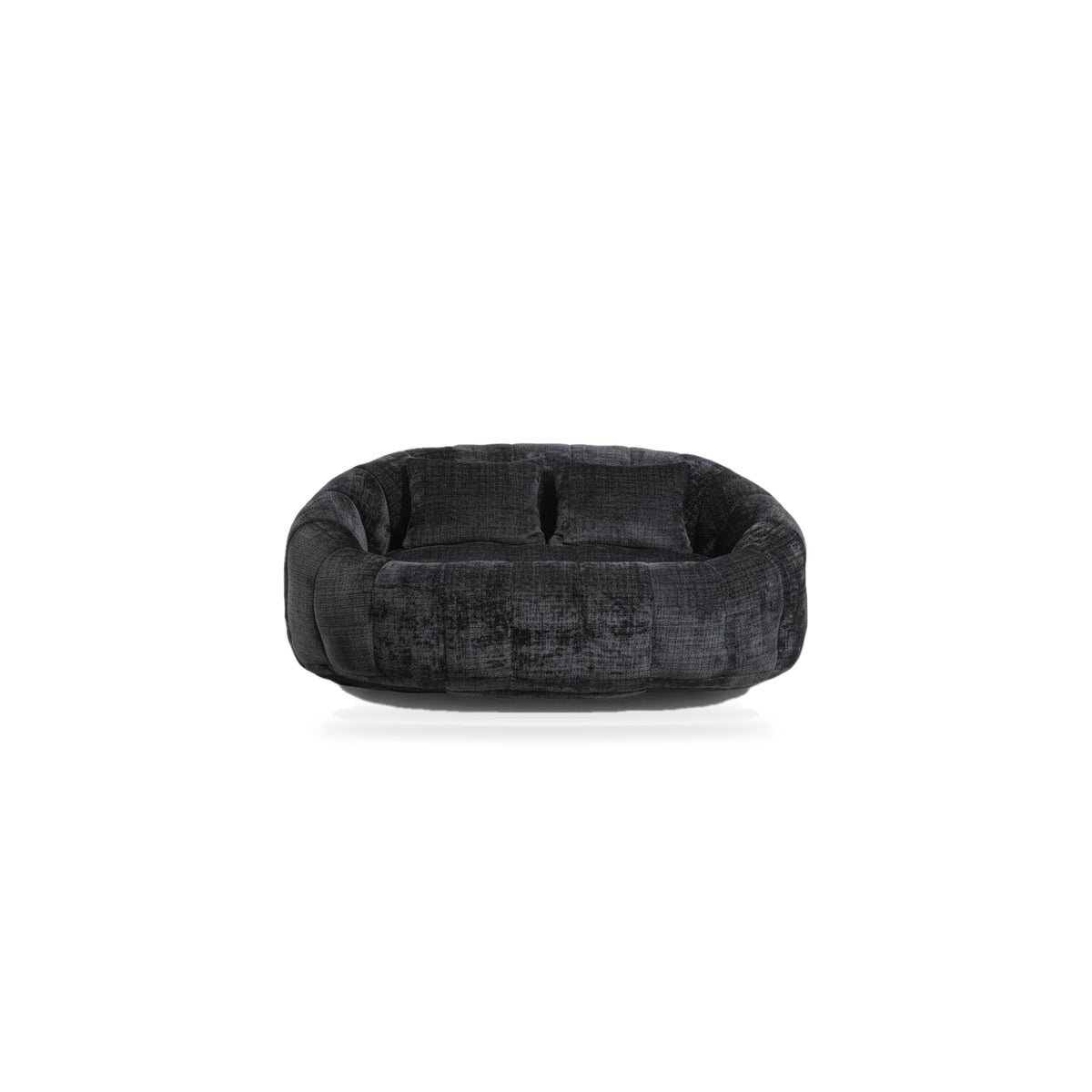 Canapé pouf 2 places en chenille, coloris anthracite, face, fond blanc