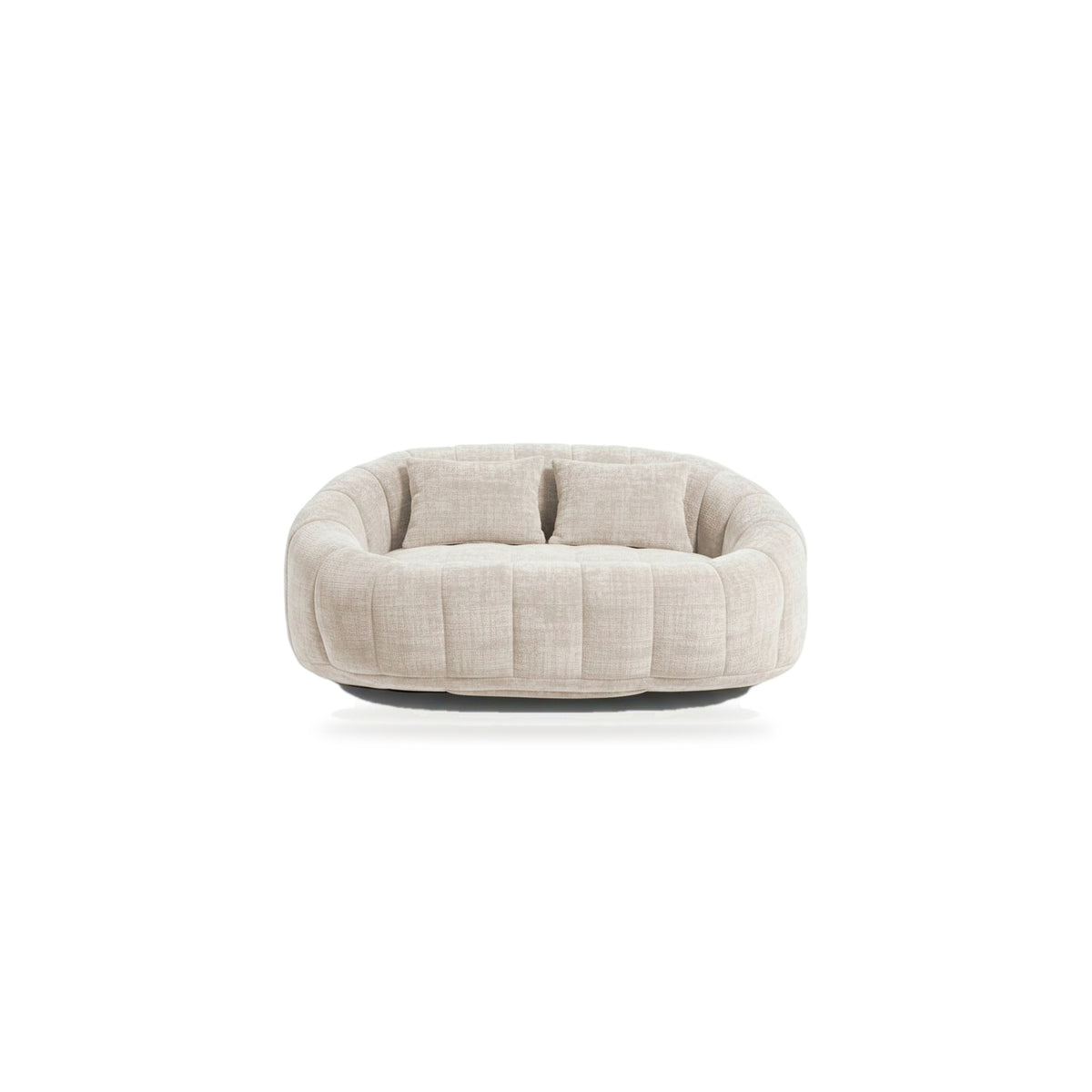 Canapé pouf 2 places en chenille, coloris beige crème, face, fond blanc