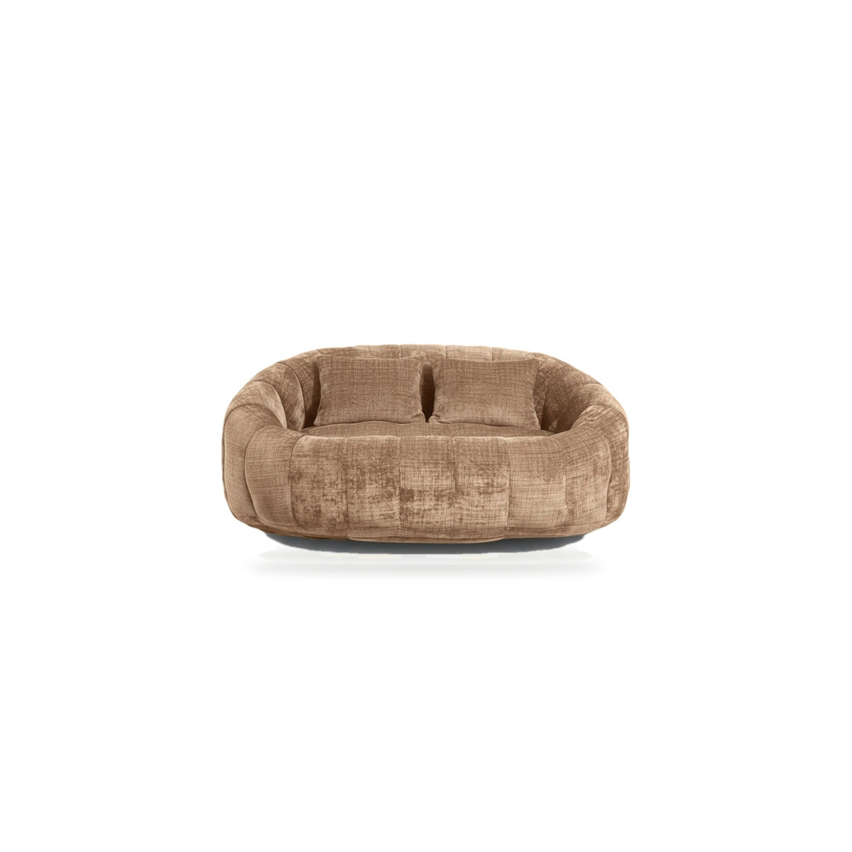 Canapé pouf 2 places en chenille, coloris camel, face, fond blanc