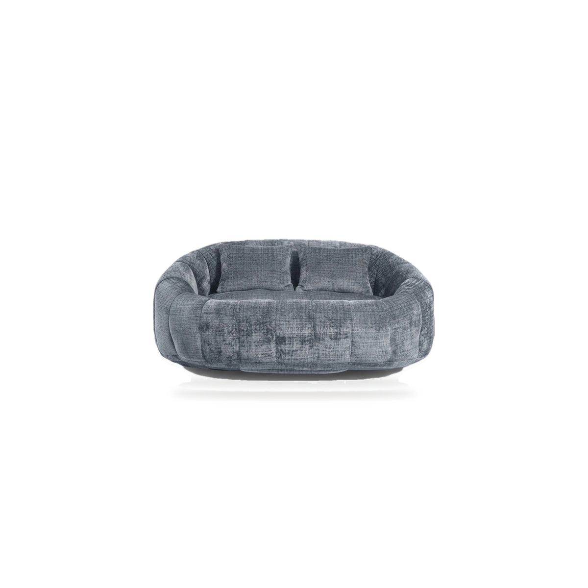 Canapé pouf 2 places en chenille, coloris gris bleu, face, fond blanc