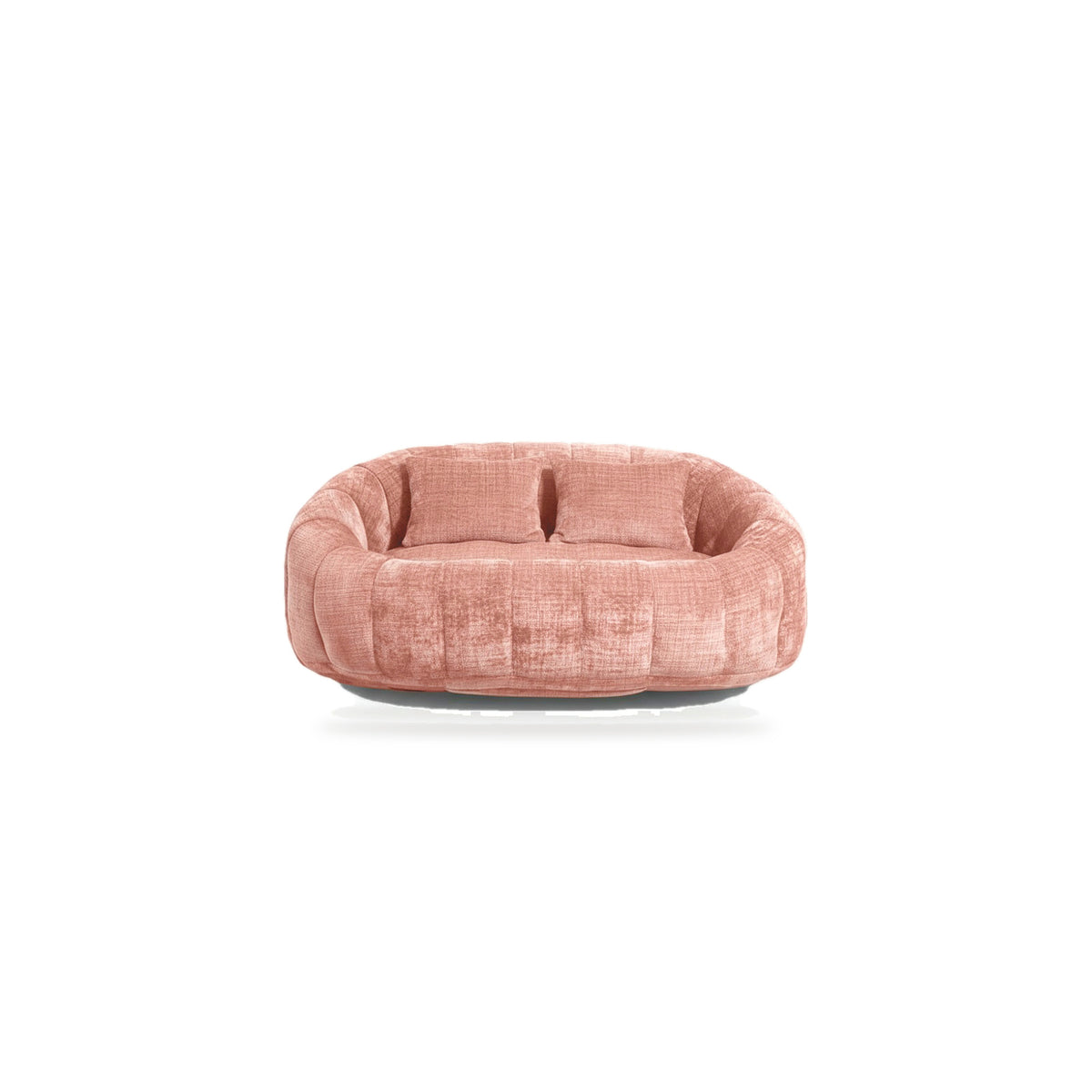 Canapé pouf 2 places en chenille, coloris rose terracotta, face, fond blanc