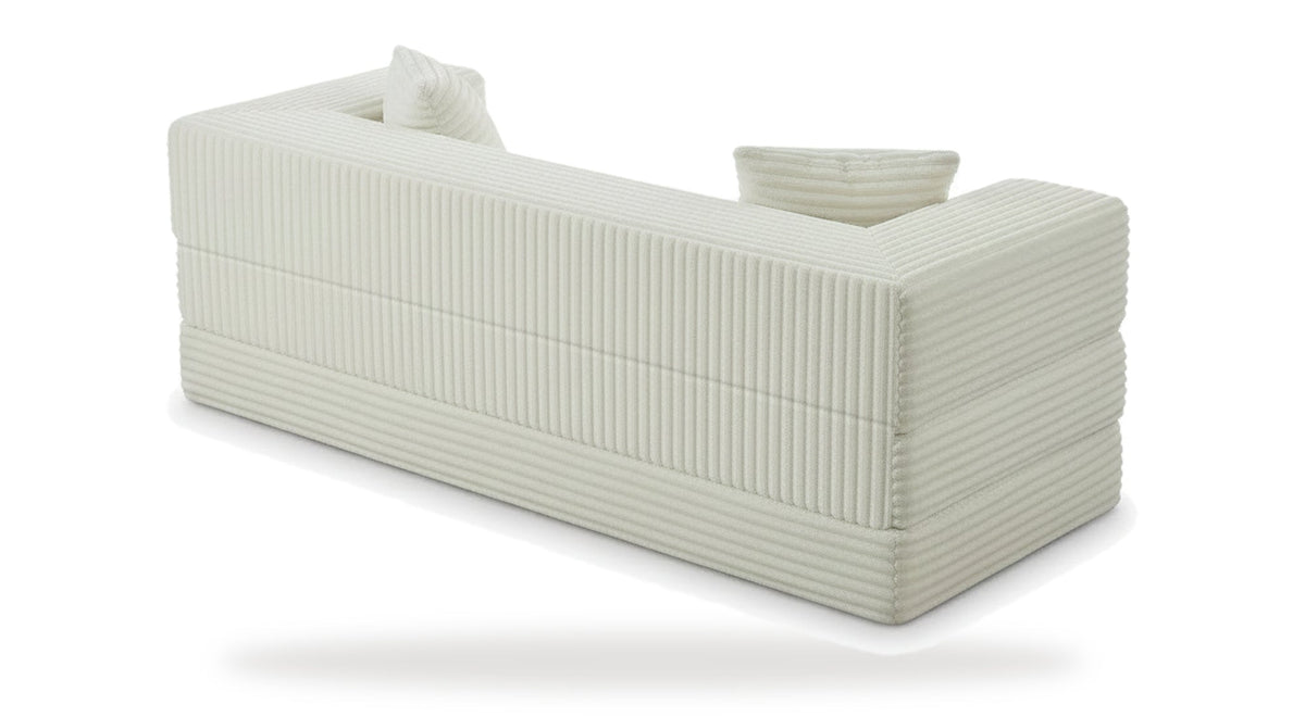 Pouf lit pliant en velours côtelé, coloris crème, trois quarts arrière, fond blanc