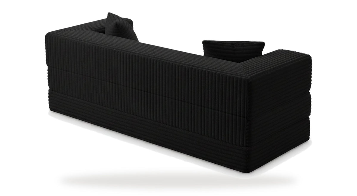 Pouf lit pliant en velours côtelé, coloris noir, trois quarts arrière, fond blanc