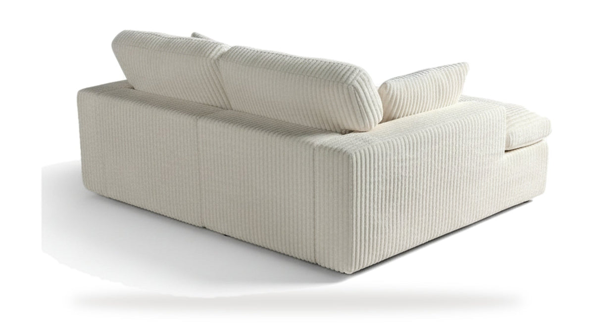 Canapé convertible 4 en 1 en velours côtelé, coloris crème, trois quarts arrière, fond blanc