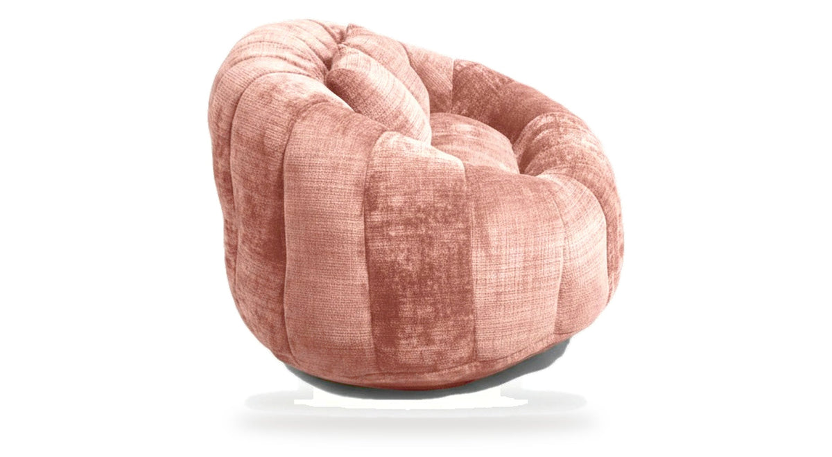 Canapé pouf 2 places en chenille, coloris rose terracotta, trois quarts arrière, fond blanc