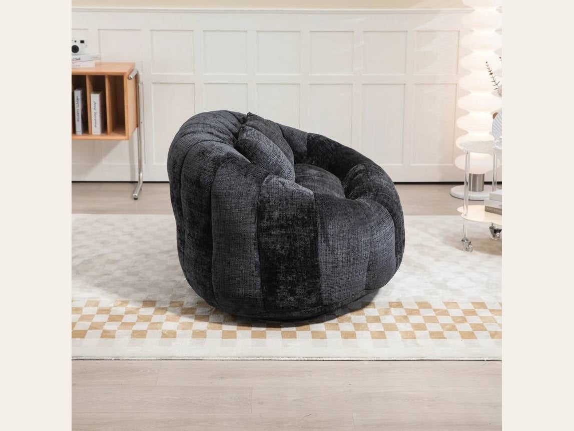 Canapé pouf 2 places en chenille, coloris anthracite, en situation, trois quarts