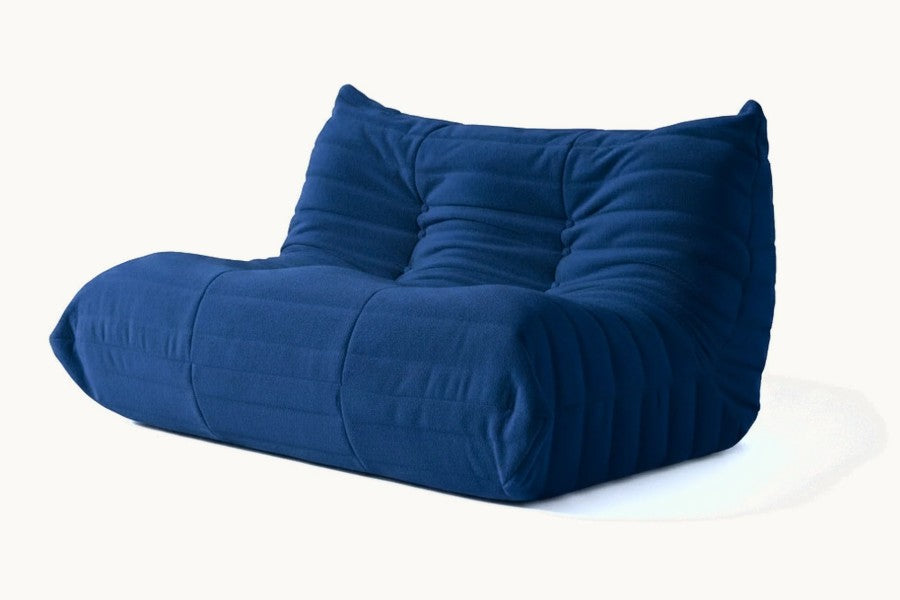 Pastille canapé de sol 2 places en velours teddy, coloris bleu marine