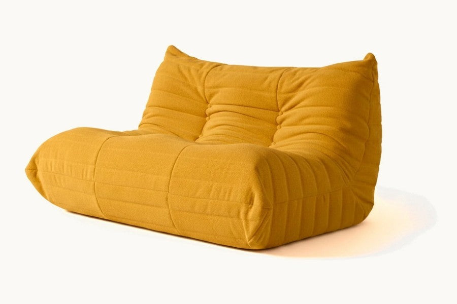 Pastille canapé de sol 2 places en velours teddy, coloris jaune moutarde