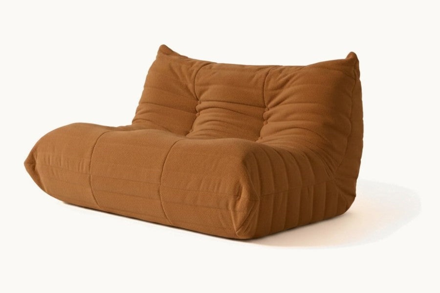 Pastille canapé de sol 2 places en velours teddy, coloris marron caramel