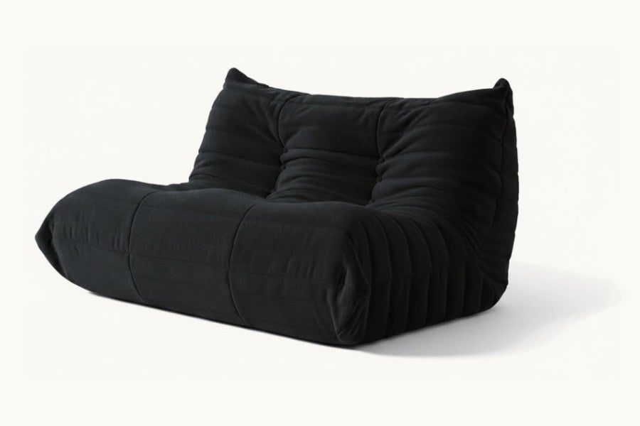 Pastille canapé de sol 2 places en velours teddy, coloris noir charbon