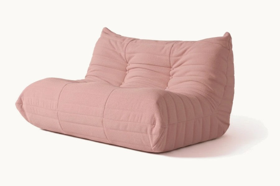 Pastille canapé de sol 2 places en velours teddy, coloris rose poudré