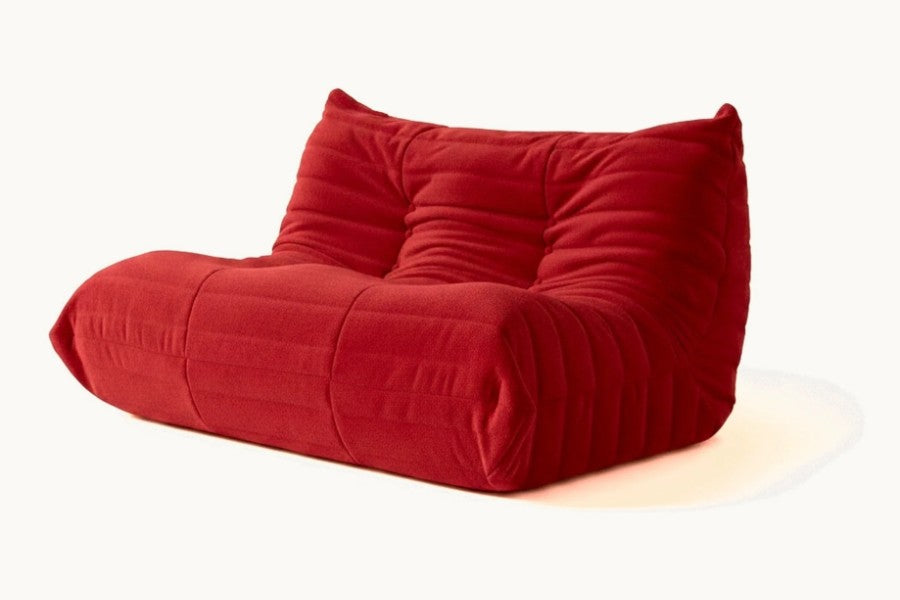 Pastille canapé de sol 2 places en velours teddy, coloris rouge carmin