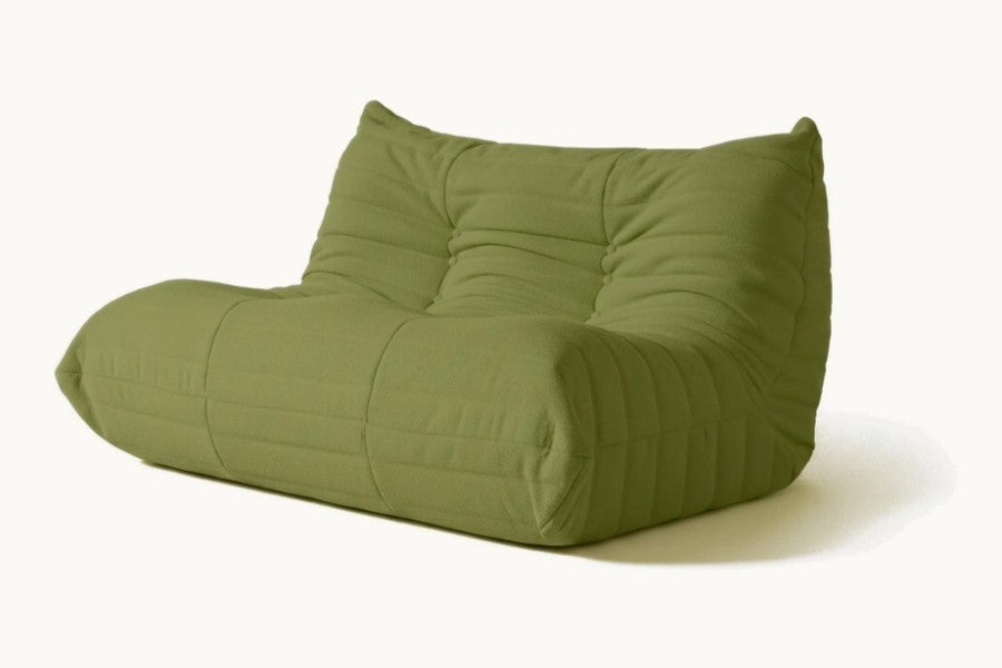 Pastille canapé de sol 2 places en velours teddy, coloris vert olive