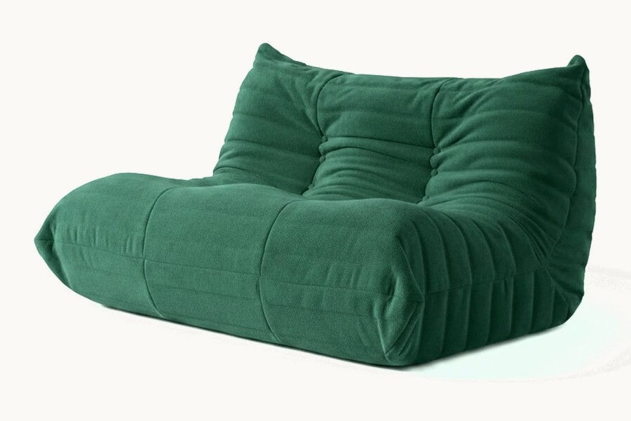 Pastille canapé de sol 2 places en velours teddy, coloris vert sapin