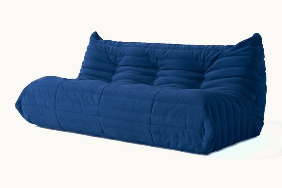 Pastille canapé de sol 3 places en velours teddy, coloris bleu marine