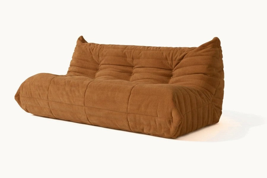 Pastille canapé de sol 3 places en velours teddy, coloris marron caramel