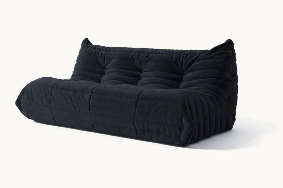 Pastille canapé de sol 3 places en velours teddy, coloris noir charbon