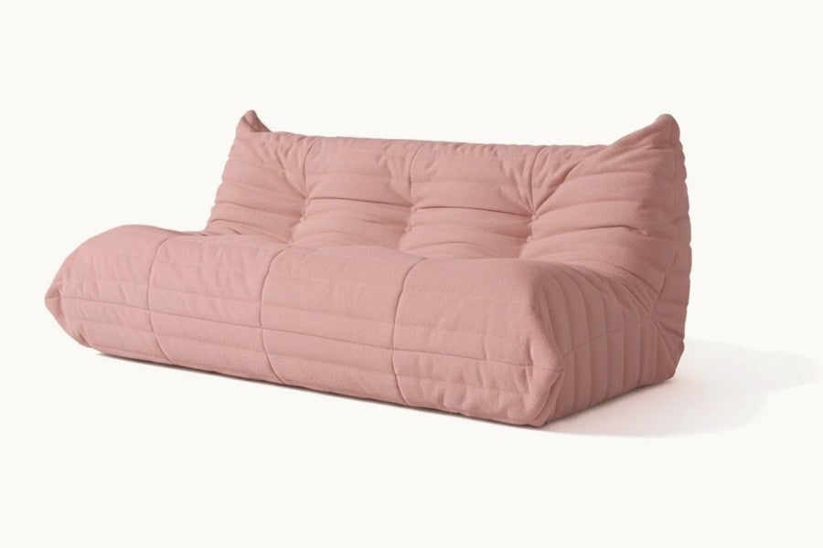 Pastille canapé de sol 3 places en velours teddy, coloris rose poudré