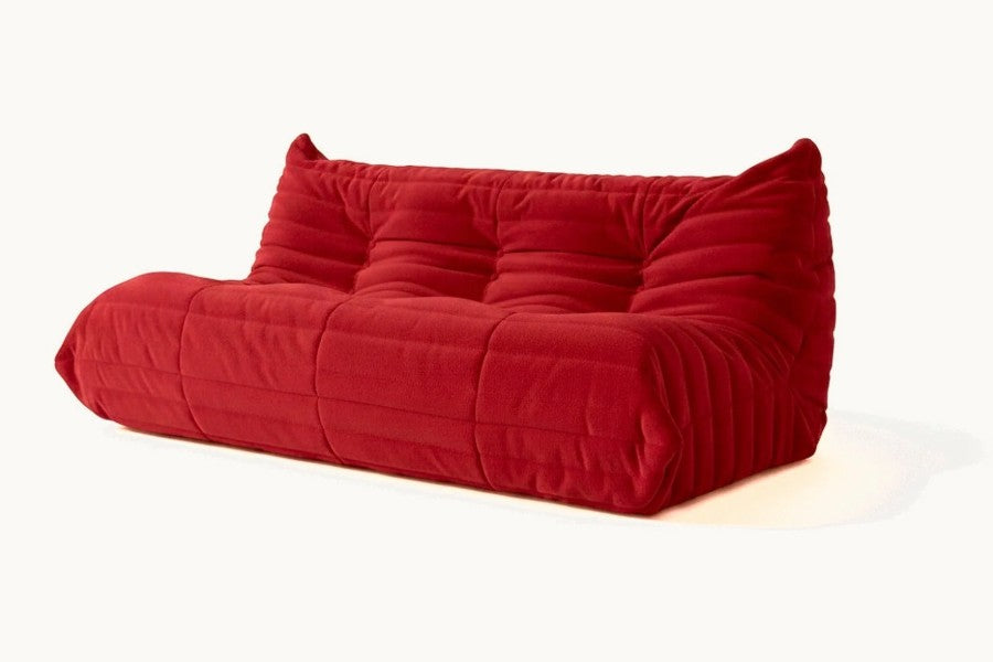 Pastille canapé de sol 3 places en velours teddy, coloris rouge carmin