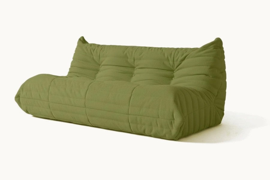 Pastille canapé de sol 3 places en velours teddy, coloris vert olive