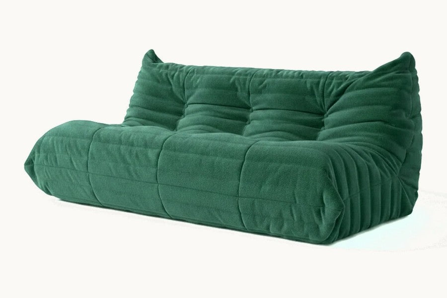 Pastille canapé de sol 3 places en velours teddy, coloris vert sapin