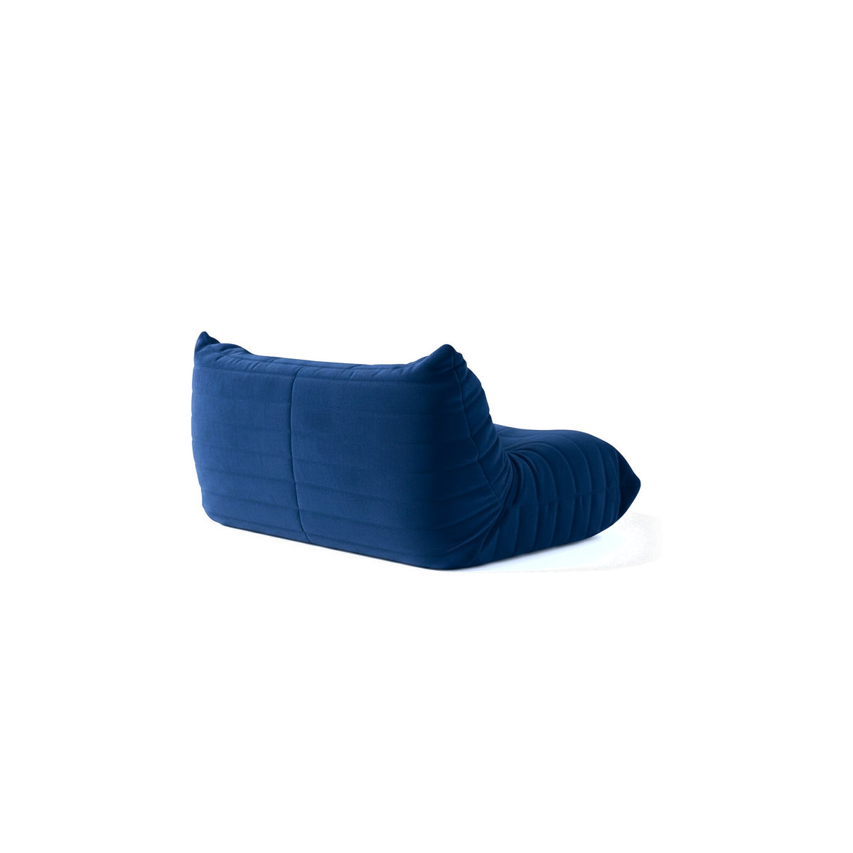 Canapé modulable bas 2 places, velours teddy bleu marine, vue de trois quarts arrière