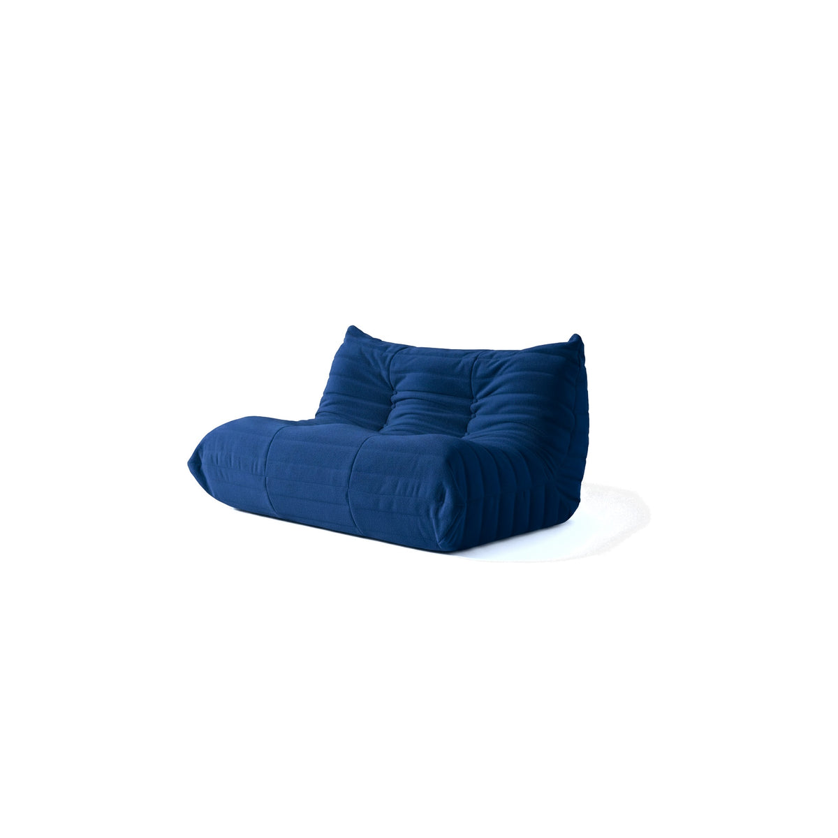 Canapé modulable bas 2 places, velours teddy bleu marine, vue de trois quarts avant