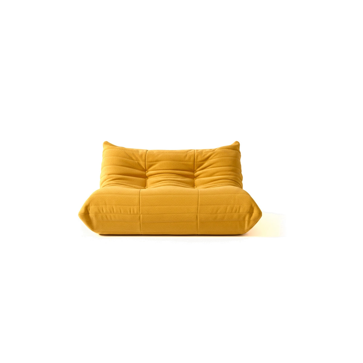 Canapé modulable bas 2 places, velours teddy jaune moutarde, vue de face