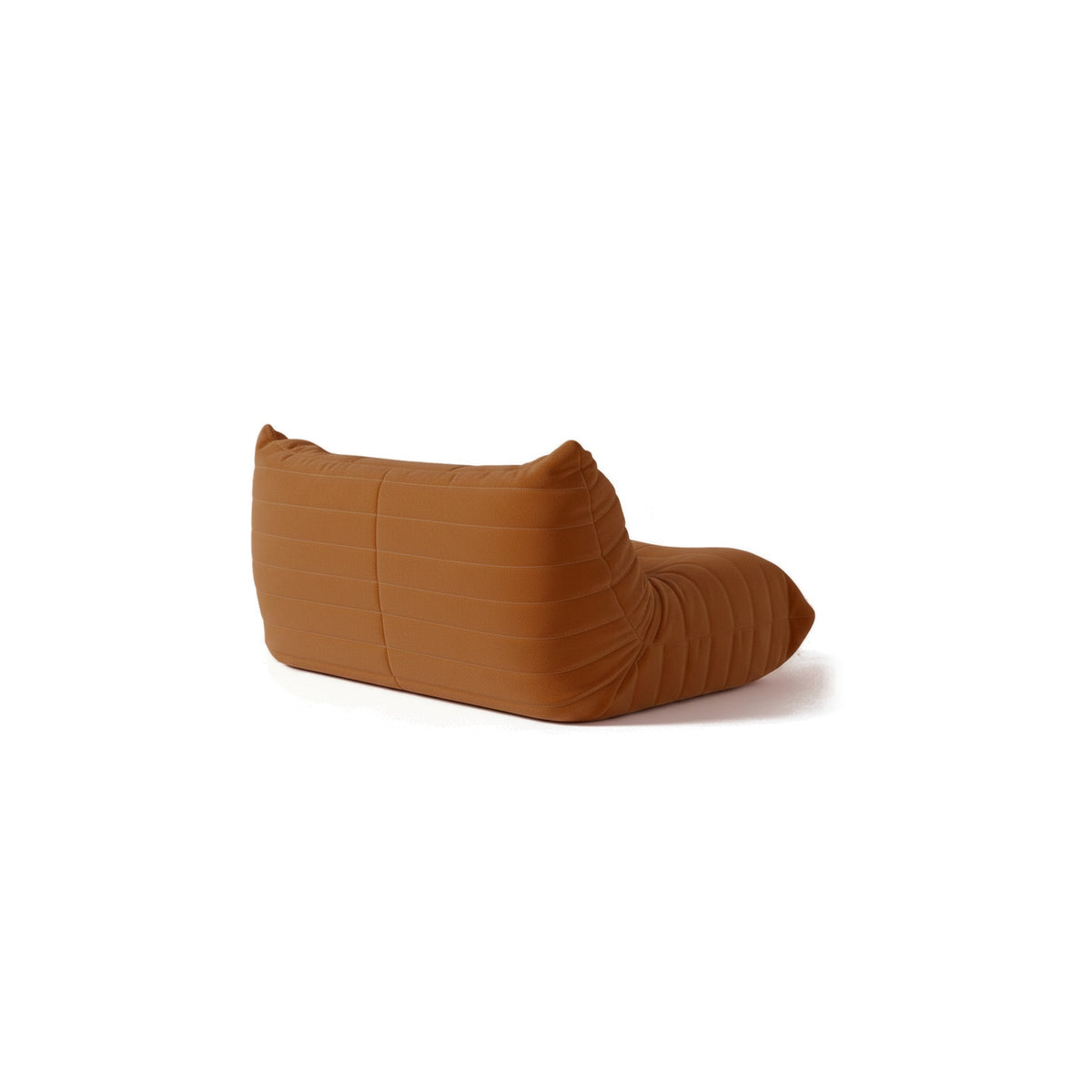 Canapé modulable bas 2 places, velours teddy marron caramel, vue de trois quarts arrière