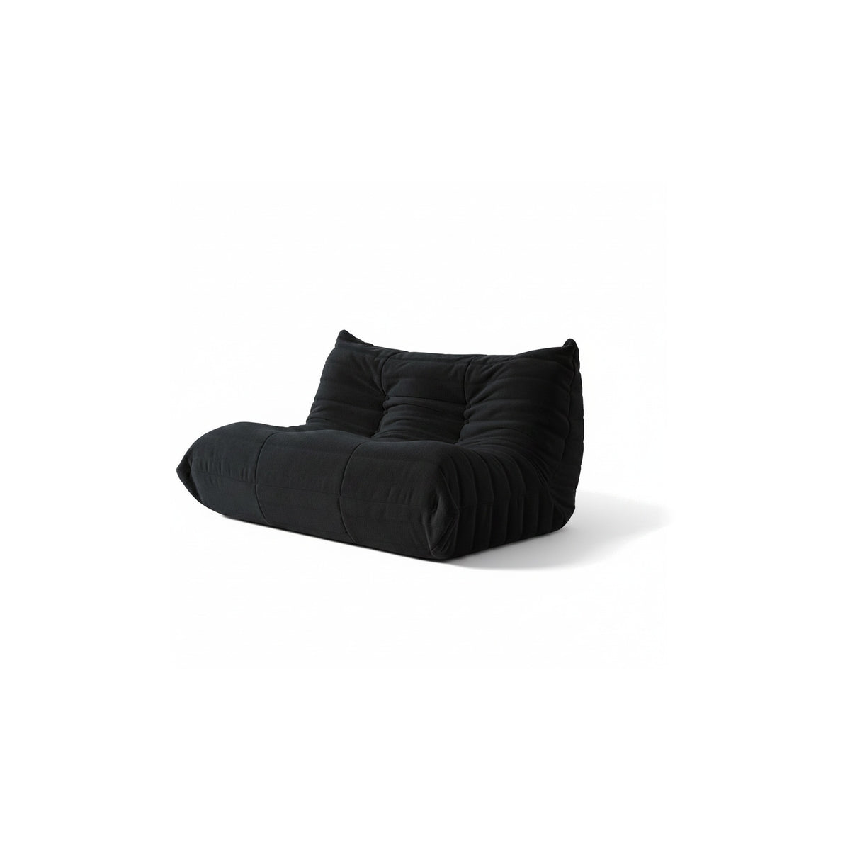 Canapé modulable bas 2 places, velours teddy noir charbon, vue de trois quarts avant