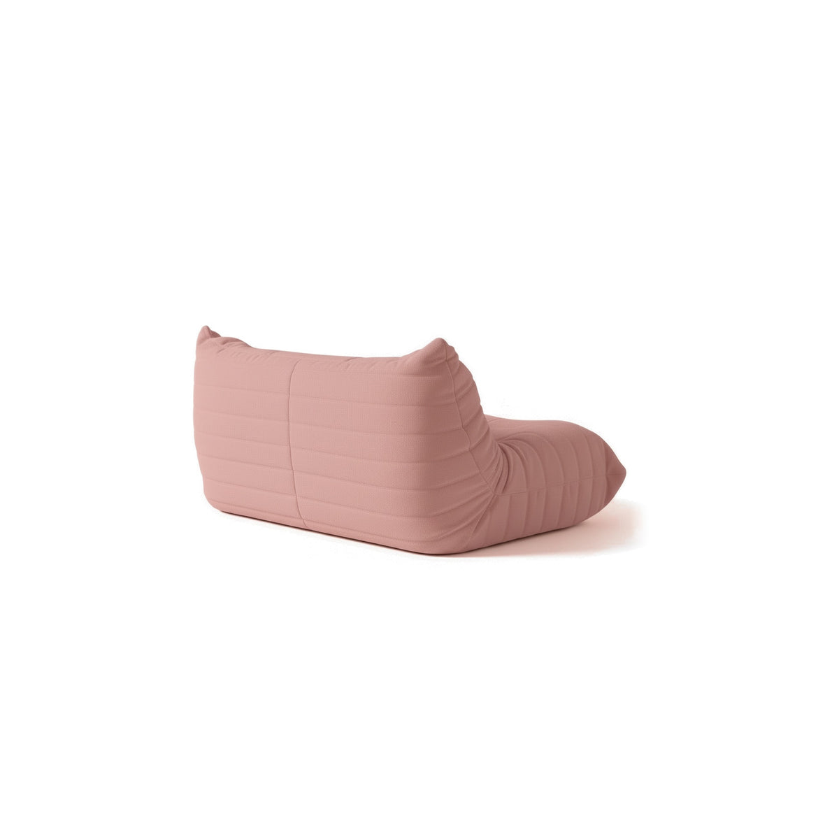 Canapé modulable bas 2 places, velours teddy rose poudré, vue de trois quarts arrière