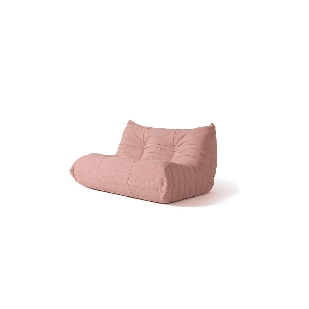 Canapé modulable bas 2 places, velours teddy rose poudré, vue de trois quarts avant