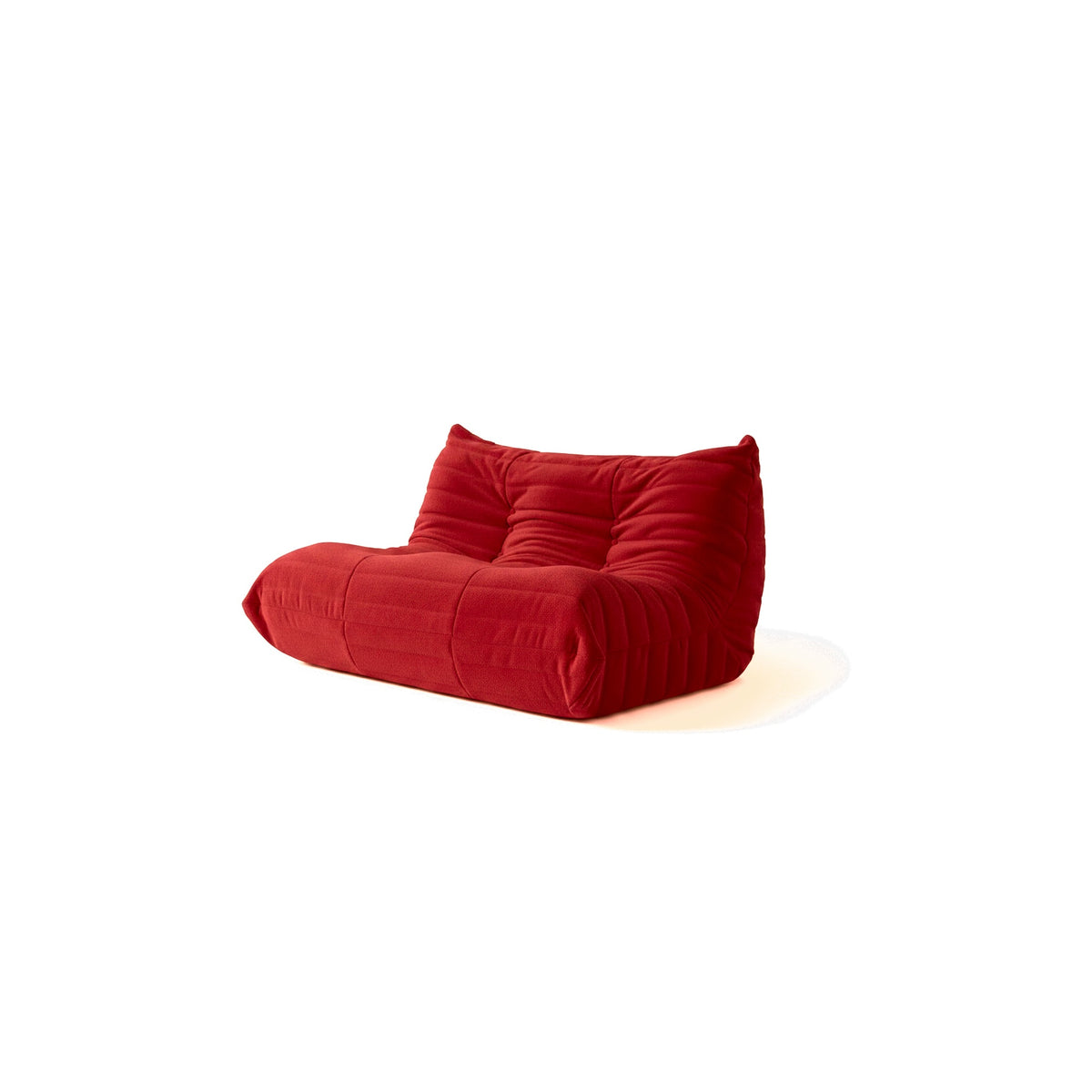 Canapé modulable bas 2 places, velours teddy rouge carmin, vue de trois quarts avant