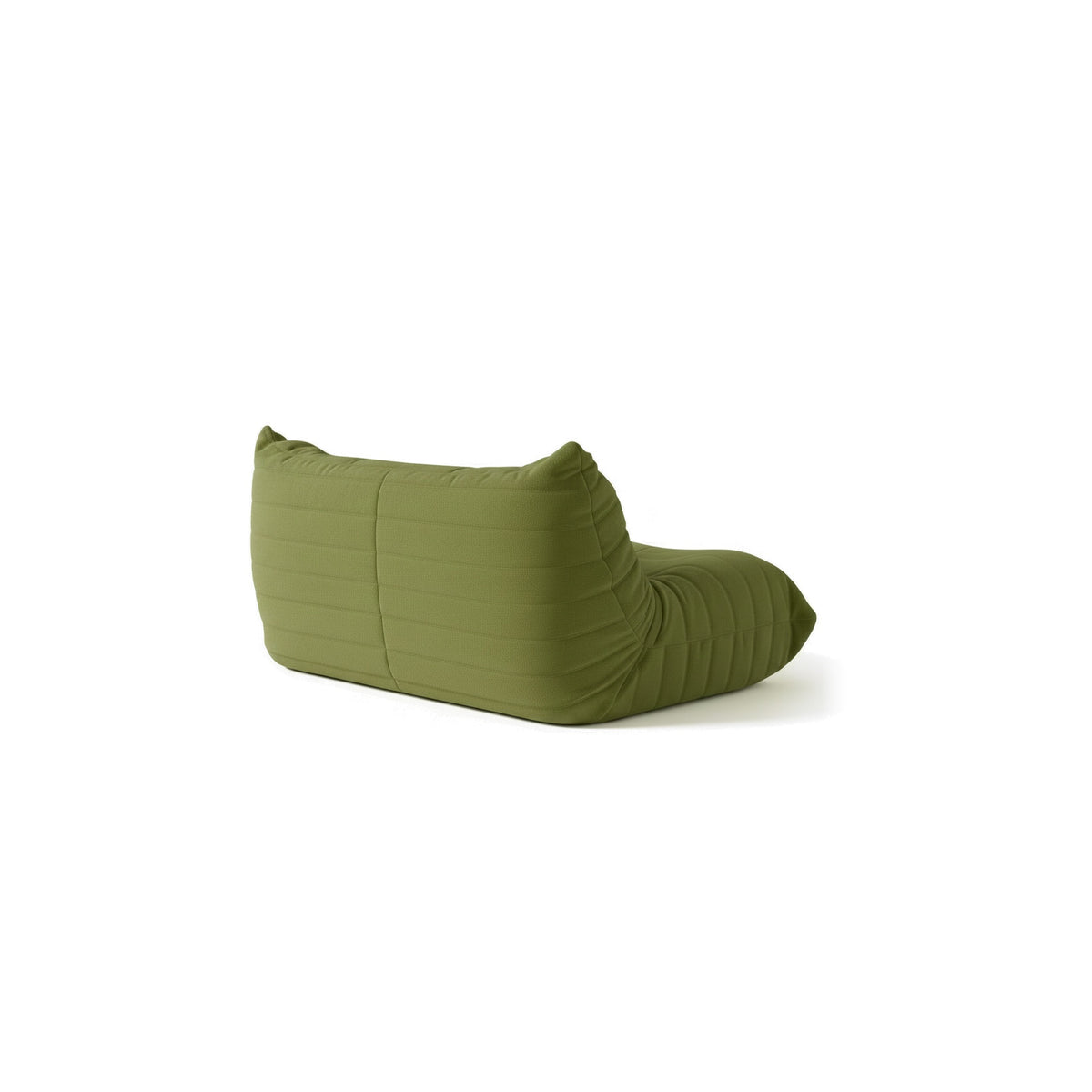 Canapé modulable bas 2 places, velours teddy vert olive, vue de trois quarts arrière
