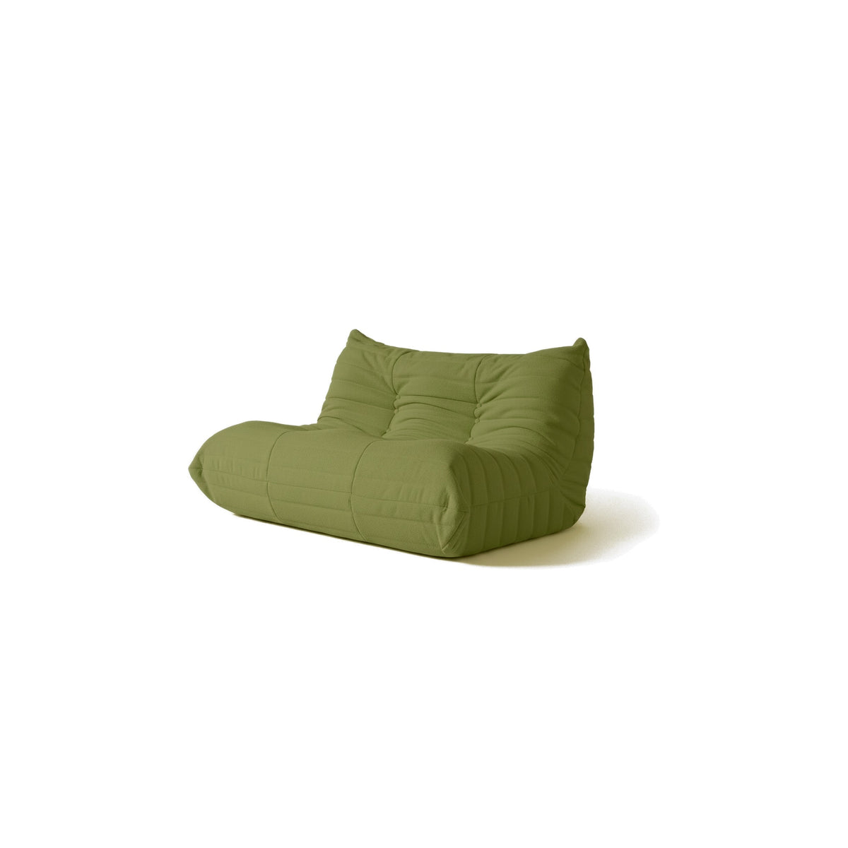 Canapé modulable bas 2 places, velours teddy vert olive, vue de trois quarts avant