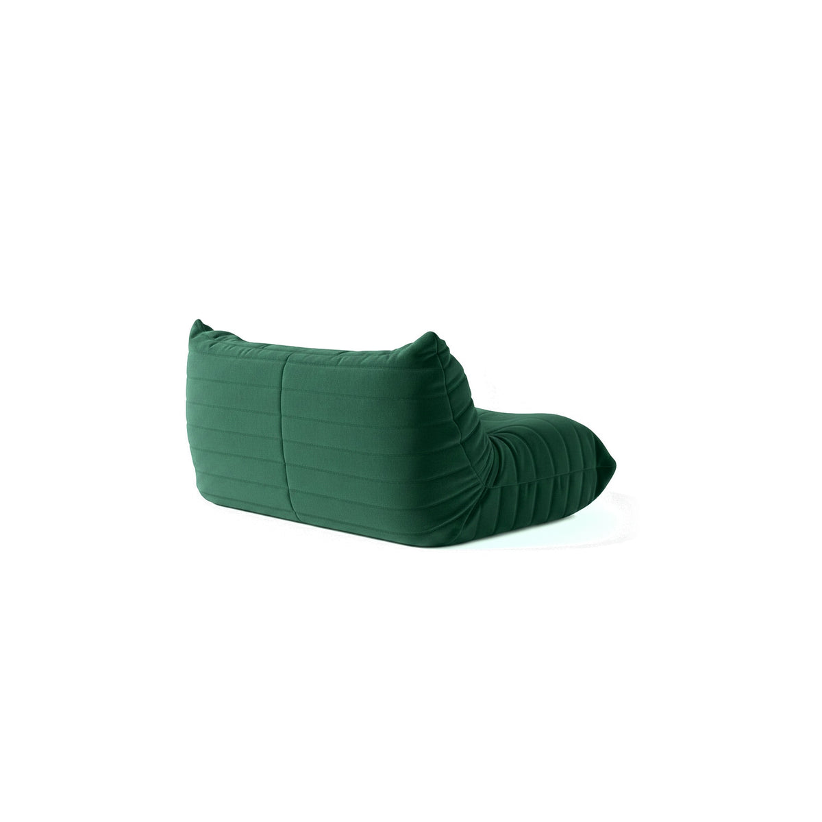 Canapé modulable bas 2 places, velours teddy vert sapin, vue de trois quarts arrière