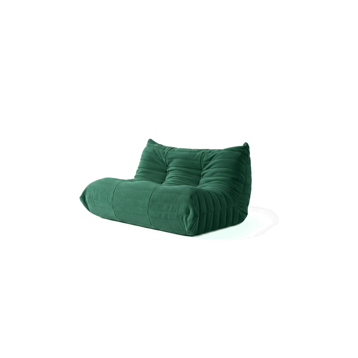 Canapé modulable bas 2 places, velours teddy vert sapin, vue de trois quarts avant