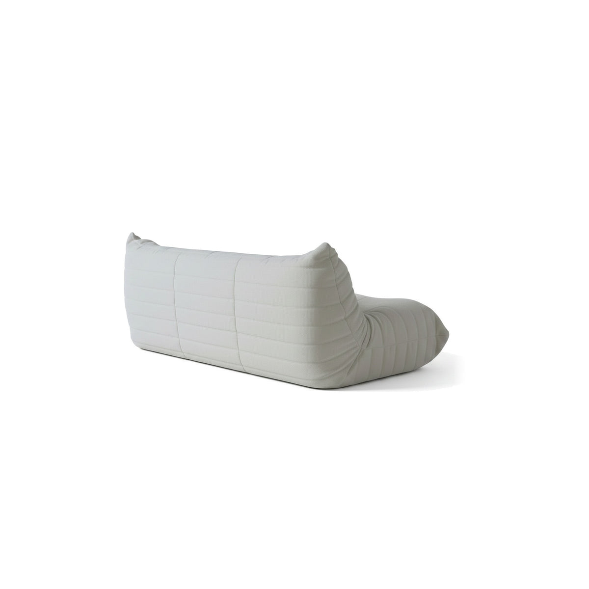 Canapé modulable bas 3 places, velours teddy blanc écru, vue de trois quarts arrière