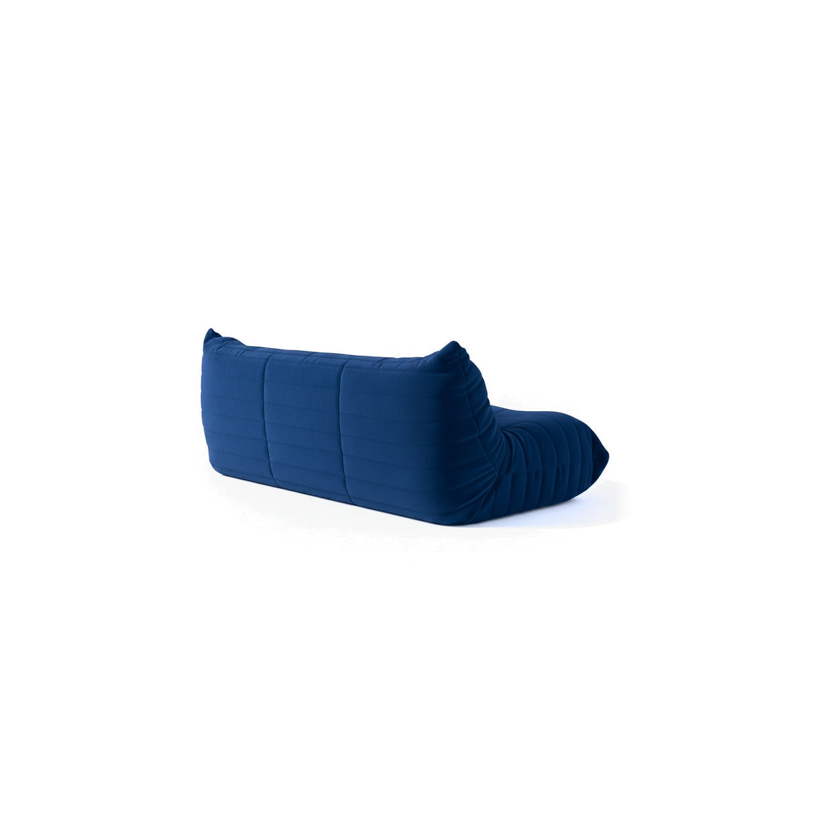 Canapé modulable bas 3 places, velours teddy bleu marine, vue de trois quarts arrière