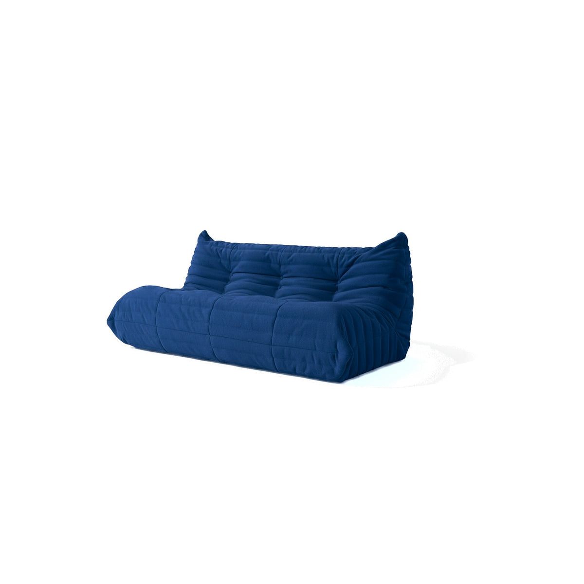 Canapé modulable bas 3 places, velours teddy bleu marine, vue de trois quarts avant