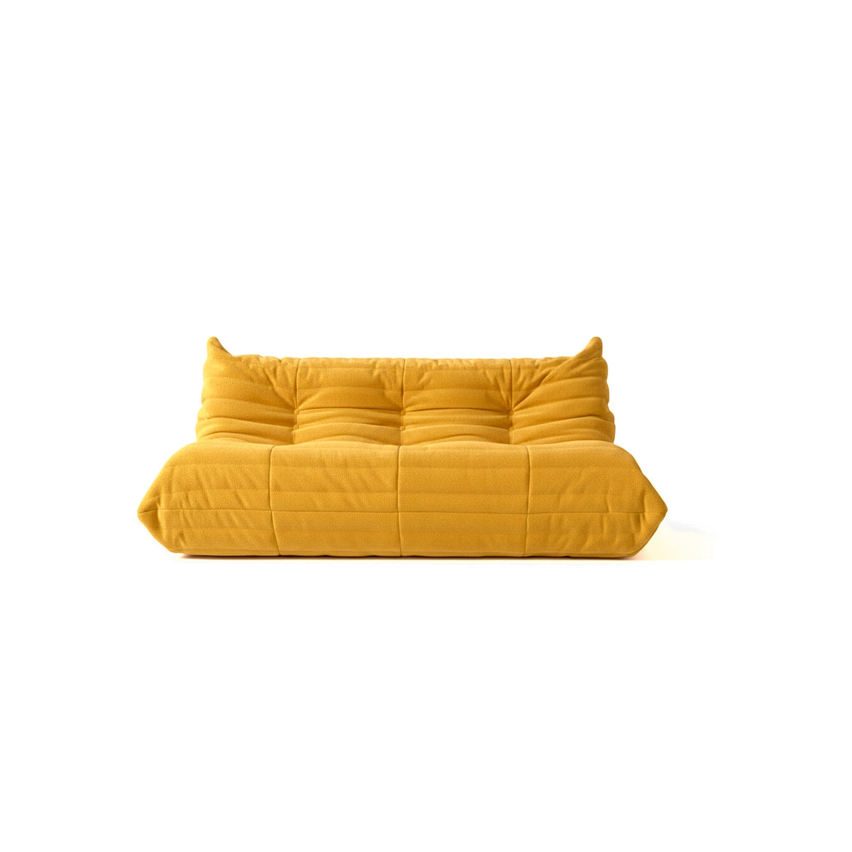 Canapé modulable bas 3 places, velours teddy jaune moutarde, vue de face