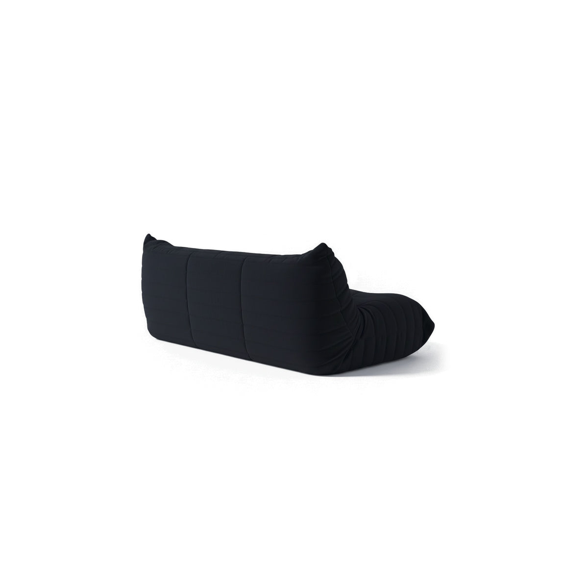 Canapé modulable bas 3 places, velours teddy noir charbon, vue de trois quarts arrière