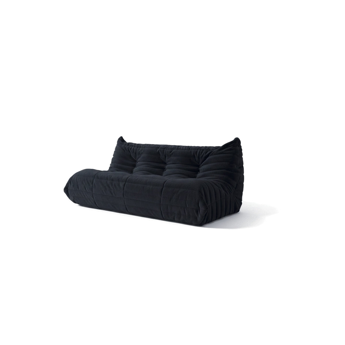 Canapé modulable bas 3 places, velours teddy noir charbon, vue de trois quarts avant
