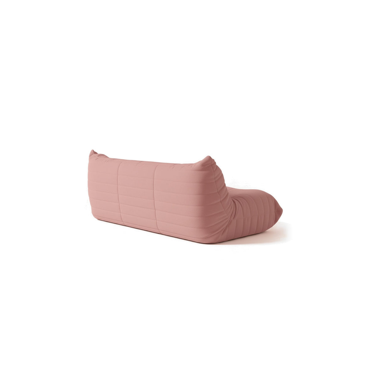 Canapé modulable bas 3 places, velours teddy rose poudré, vue de trois quarts arrière