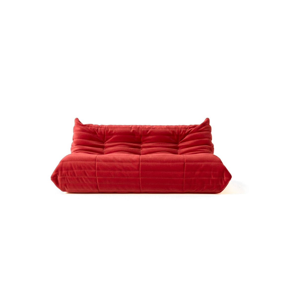 Canapé modulable bas 3 places, velours teddy rouge carmin, vue de face