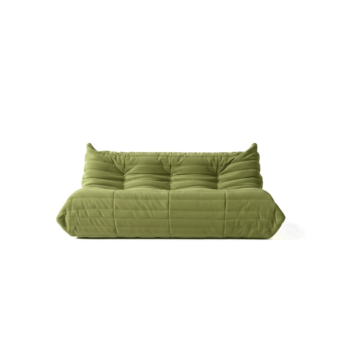 Canapé modulable bas 3 places, velours teddy vert olive, vue de face