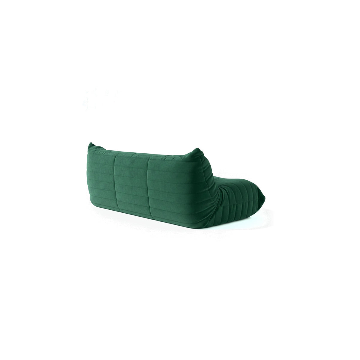Canapé modulable bas 3 places, velours teddy vert sapin, vue de trois quarts arrière